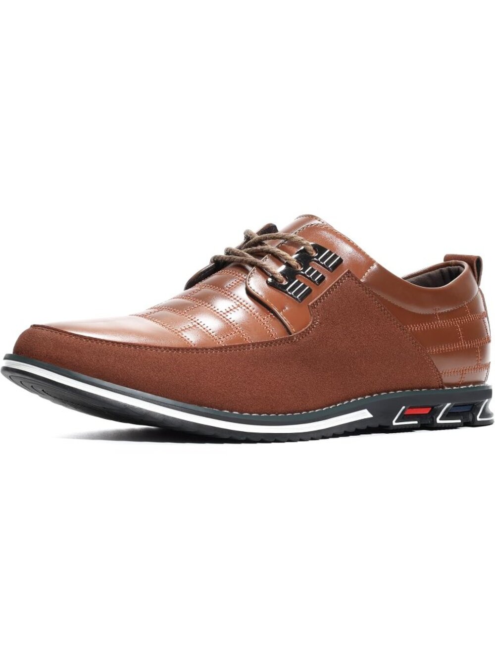 Men's Coffee Plaid Grid Lace-up Leather Business Orthopedic Oxford Derby Shoes